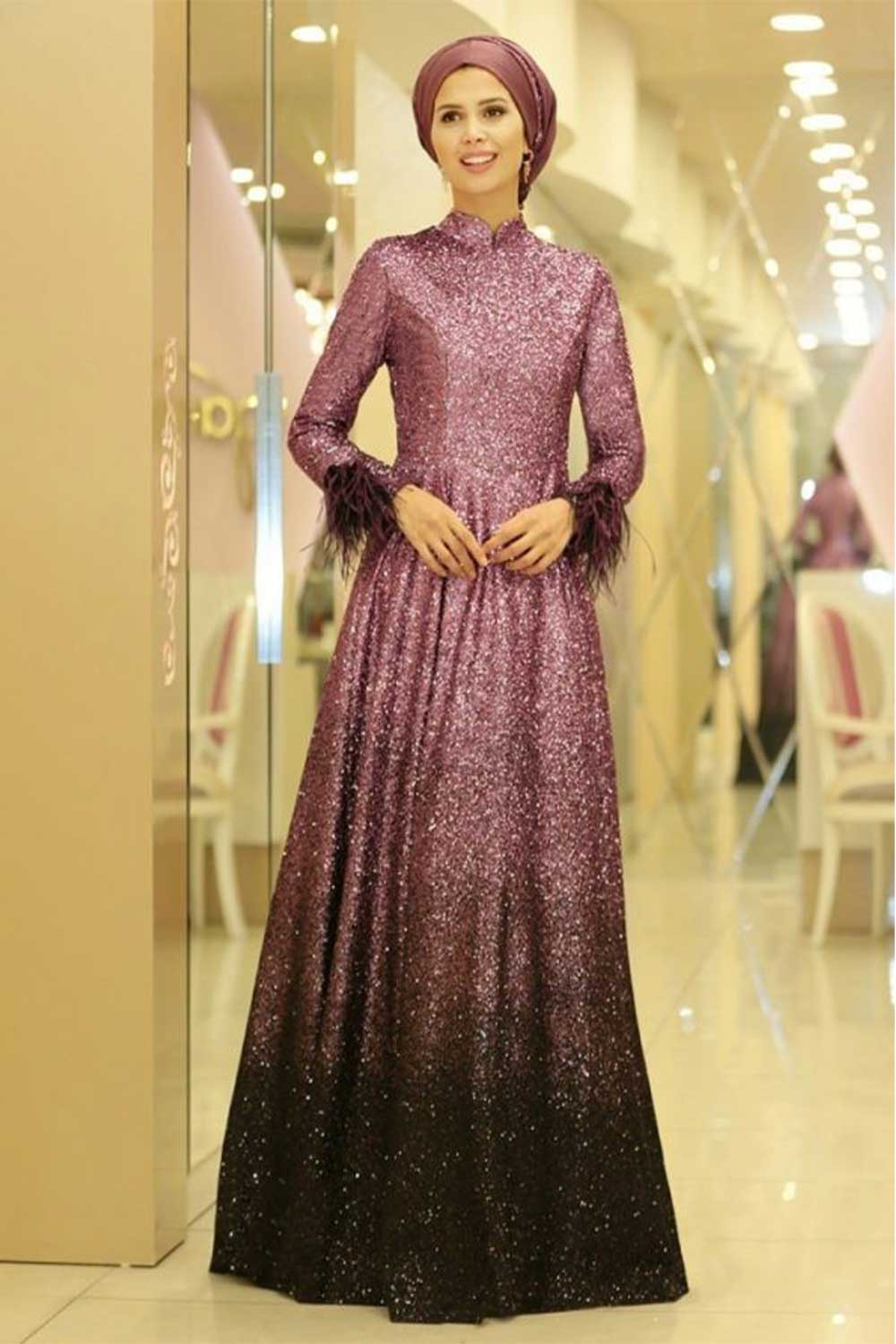 PARI | Purple, Grey-Black | Fully Lined | Crew Neck Ombre Gown