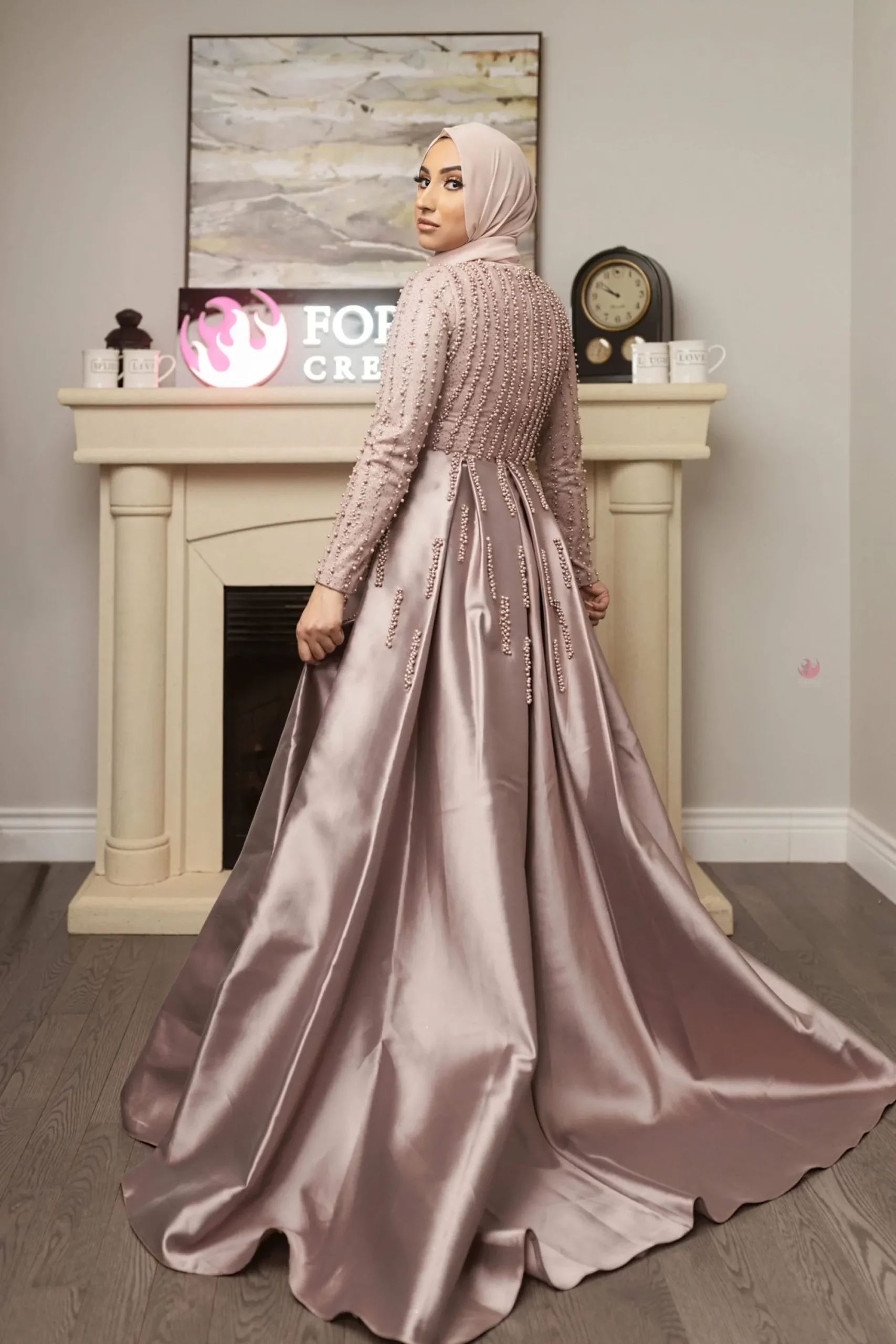 Angela Claret Blush Pink Heavy Beaded Dress