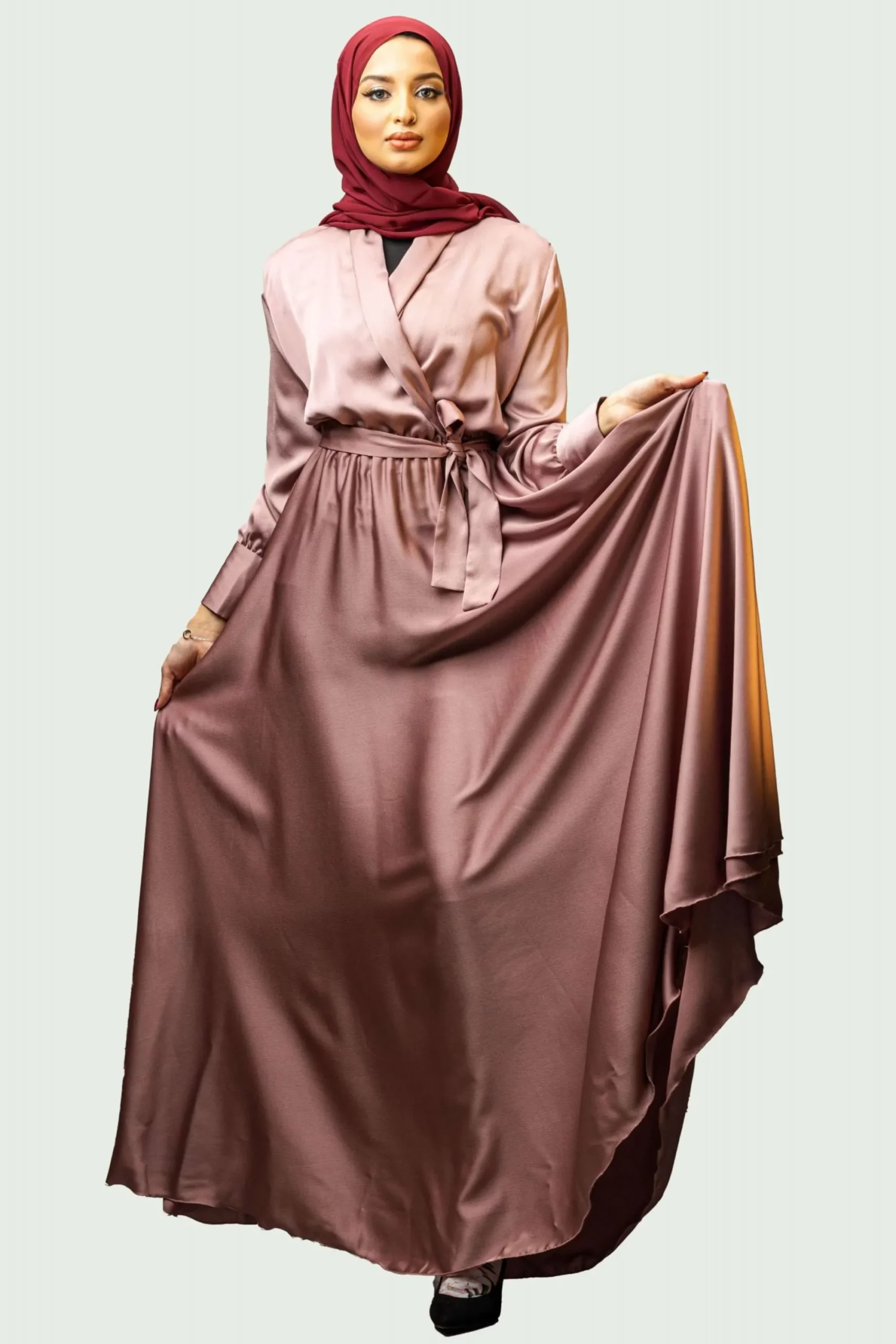 Arya Blush Pink V Neck Satin Dress