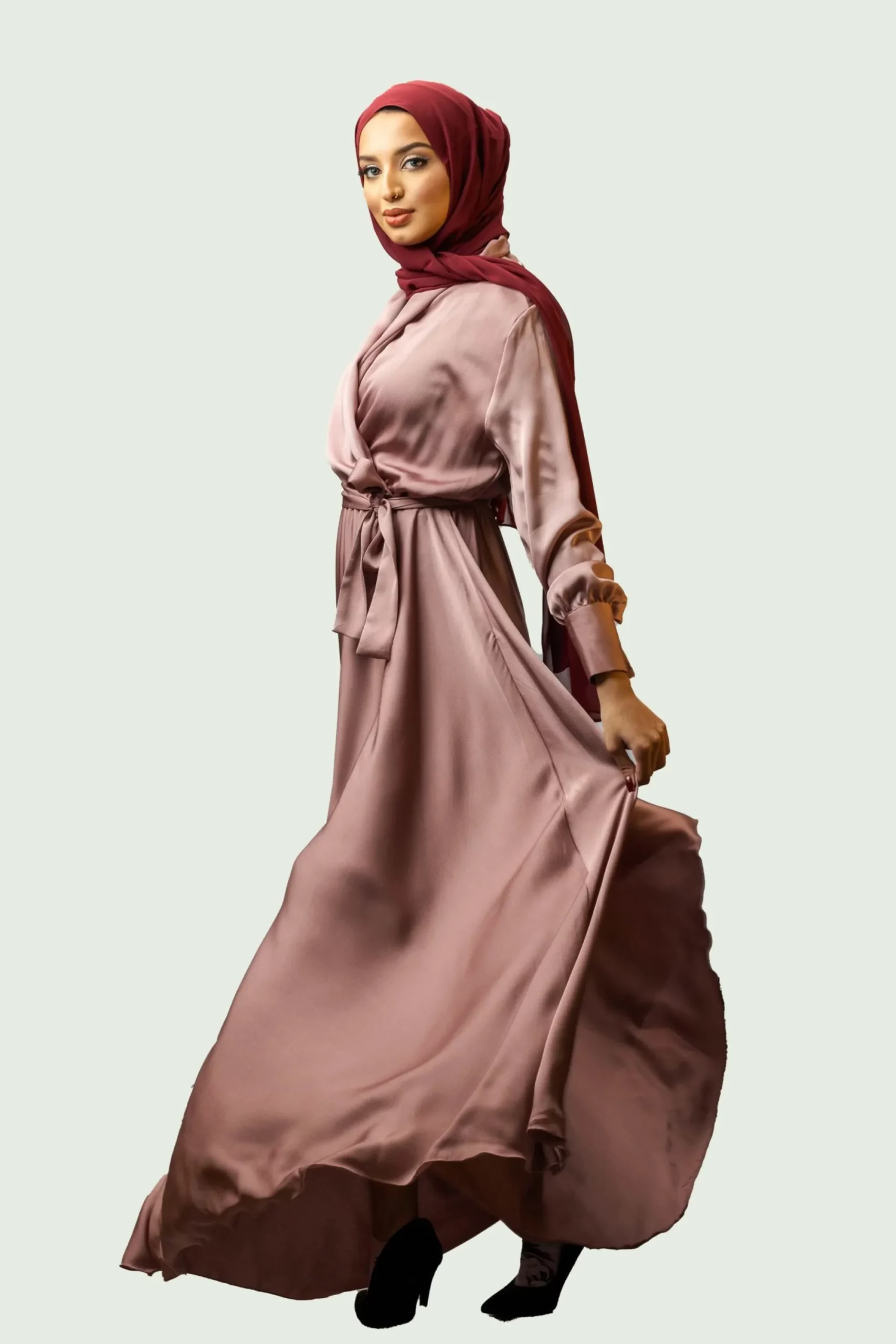 Arya Blush Pink V Neck Satin Dress